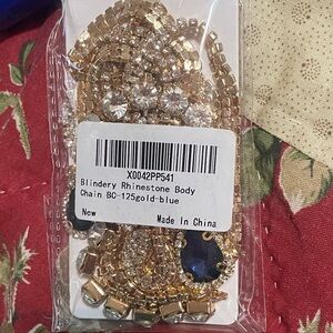 Gold and Blue Rhinestone Body Chain